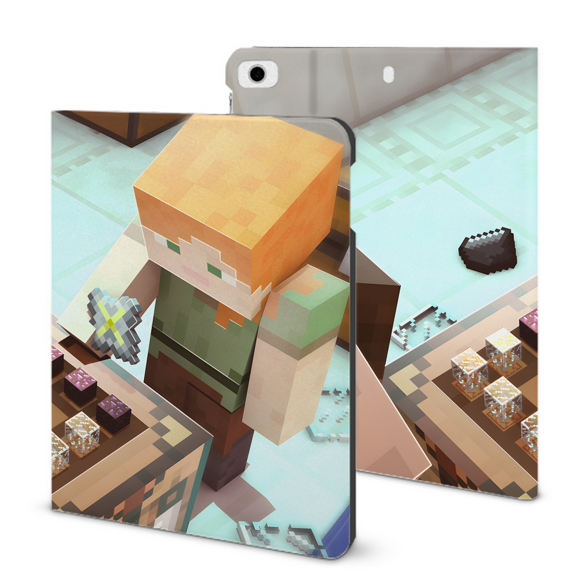 （画像用） マインクラフト ブロックの世界 Minecraft MC Block world IPad ケース ブック型 PUレザー TPU 耐衝撃 軽量 薄型 ペン収納なし 全面保護 IPad 各モデル対応
